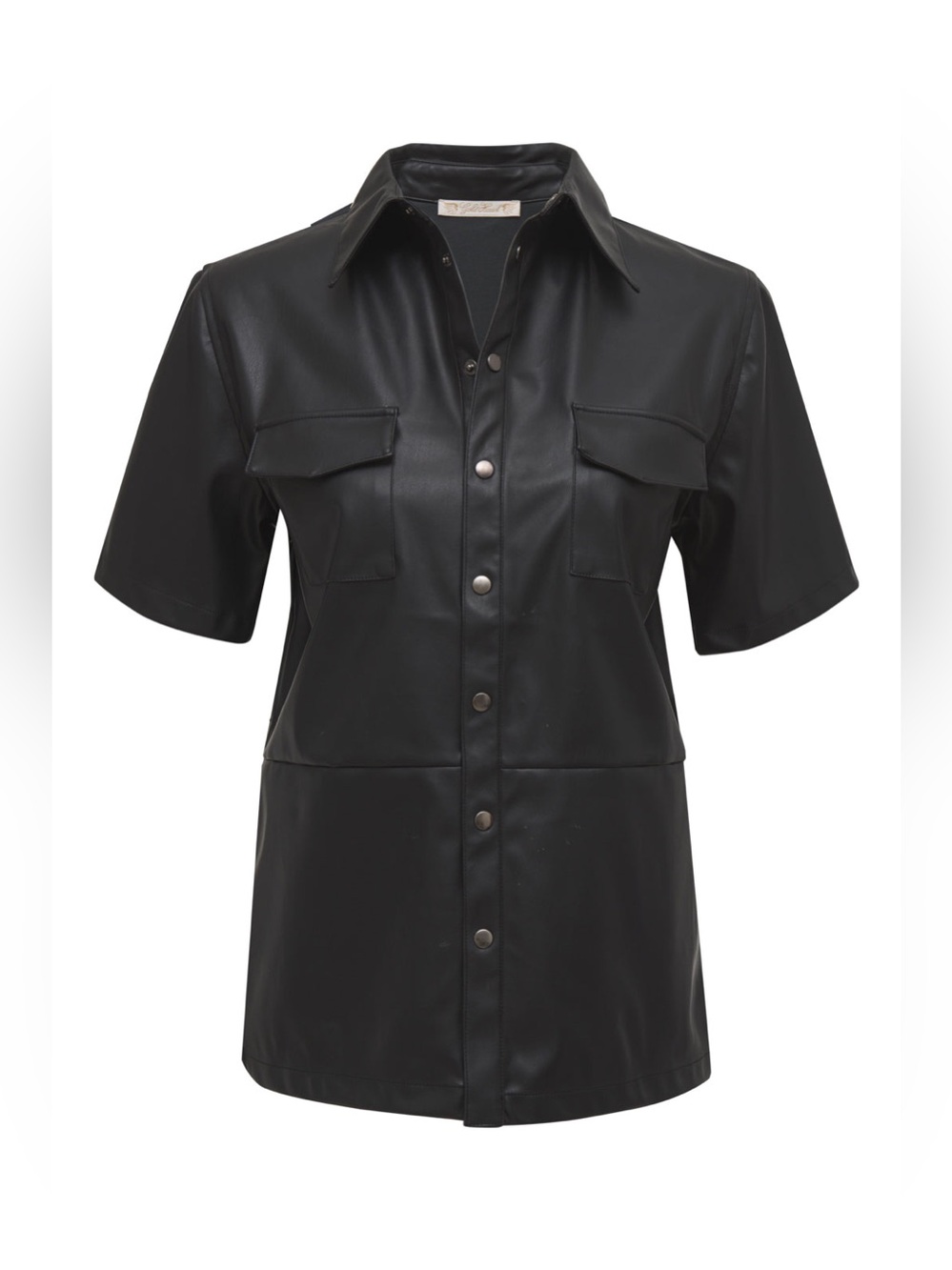 MSRP $230 Gold Hawk Faux Leather Short Sleeve Shirt
